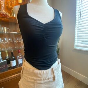 American Eagle Outfitters Black Ruched Tank Top